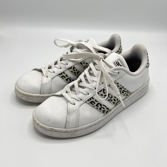 Adidas Grand Court Tennis Sneakers Size 9 White Leopard Cloudfoam Comfort - Picture 1 of 11